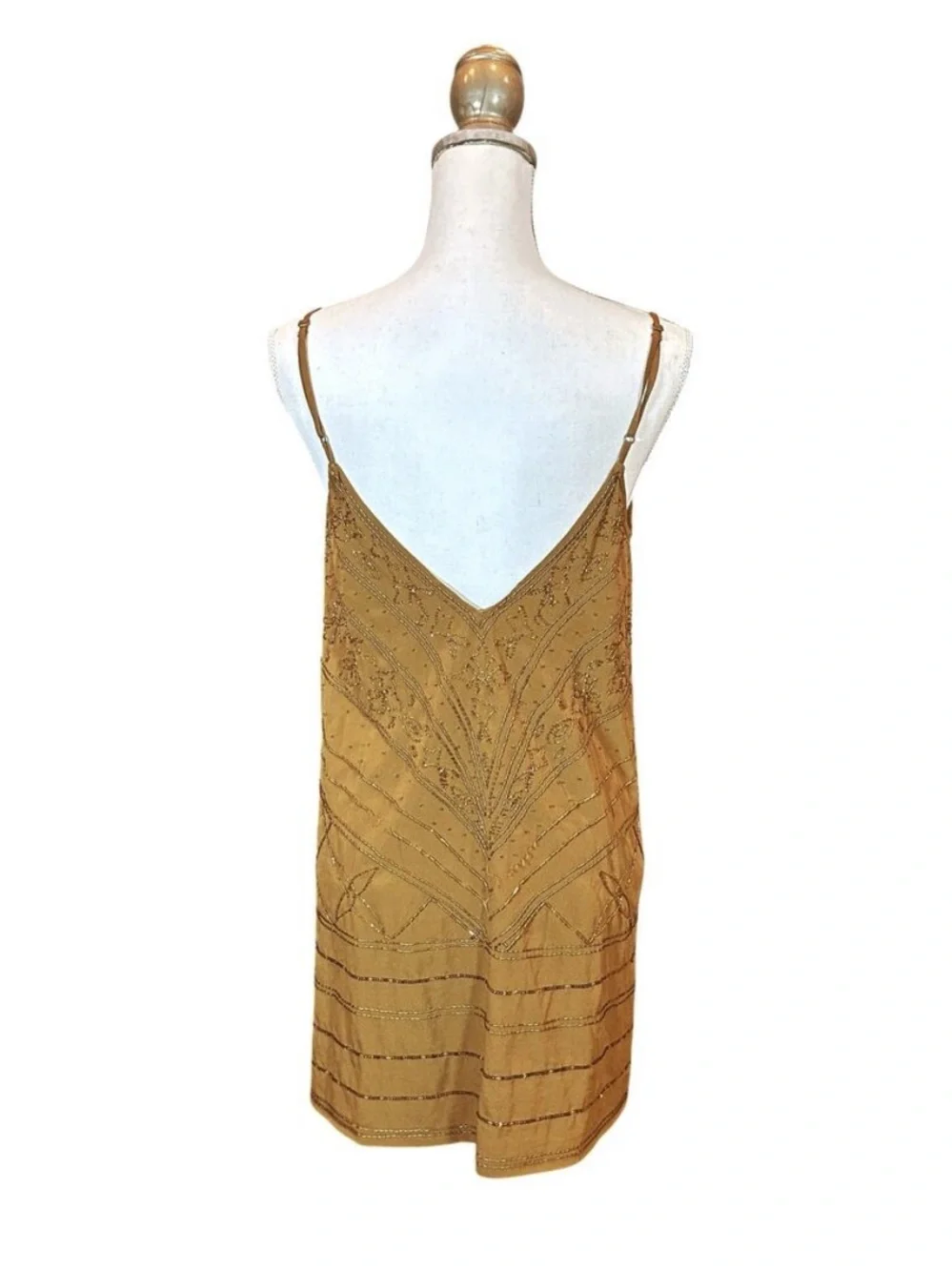 Free People Beaded Slip Dress - Antique Gold - XS